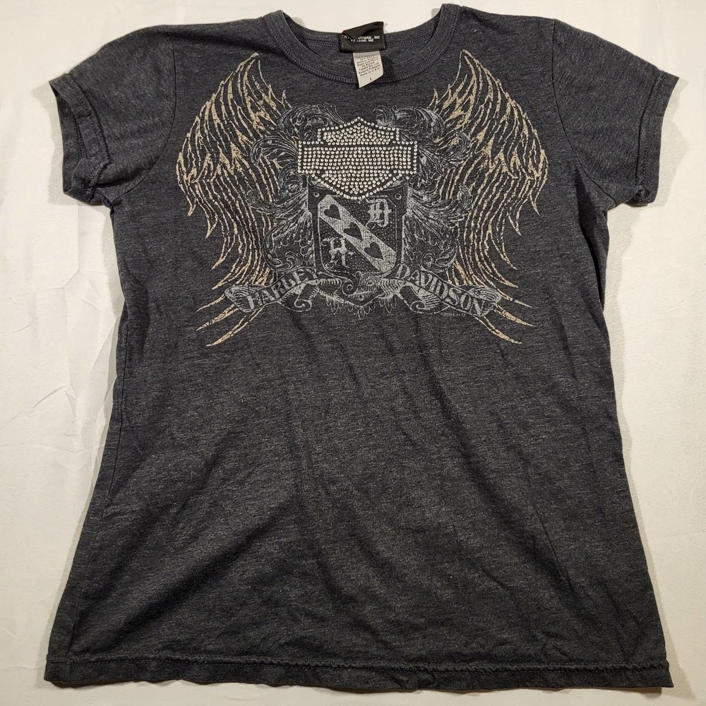 Harley Davidson Large Bling T-Shirt Joplin, MO Rhinestone Logo Cycle Connection
